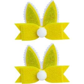 2 PCS Bunny Ear Hair Bow Hair Clip for Girls Rabbit Glitter Ears Hair Clips Accessories (Yellow, One size)