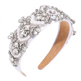 Diademas de cristal para mujer, diademas adornadas con diamantes de imitación, diademas con cuentas de perlas para mujeres y niñas, diadema para fiestas y niñas, accesorios barrocos de moda para el pelo, color blanco perla