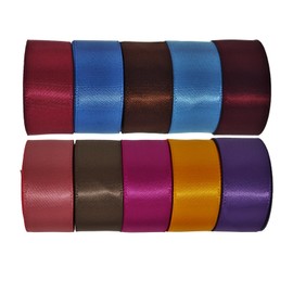 Ribbon 1-1/2 inch, 10 Vintage Colors，50 Yards Double Faced Satin Ribbon Set, 5 Yards Each for Gift Wrapping, Flower Bouquet, Bow, Hair, Wedding, DIY Crafts, Holiday Party Decorations