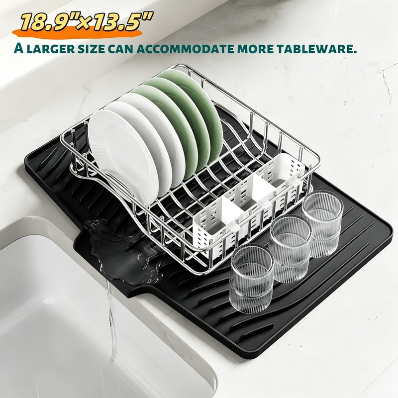 CIEO Silicone Dish Drying Mat for Kitchen Counter, Slope Fast
