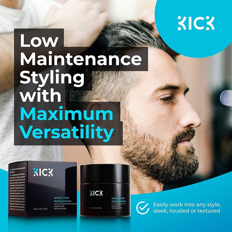 Kick Men's Medium Hold Hair Cream - Non Greasy, Thickening,