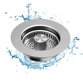 Sink Plug Strainer, Kitchen Sink Plugs and Strainers, Made of Stainless Steel and Brass, Universal Kitchen Sink Drainer Plug, Suitable for Use in Holes with a Depth of 37mm and a Diameter of 75-87mm.
