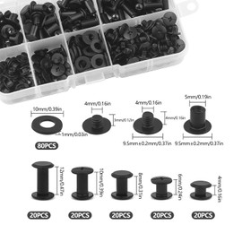 MABAHON 100 Set Chicago Screws Book Screws 4/6/8/10/12 mm Rivet Chicago Binding Screws Nails Rivets Chicago Button Screw Rivets for Leather Belt DIY Decoration Matte Black