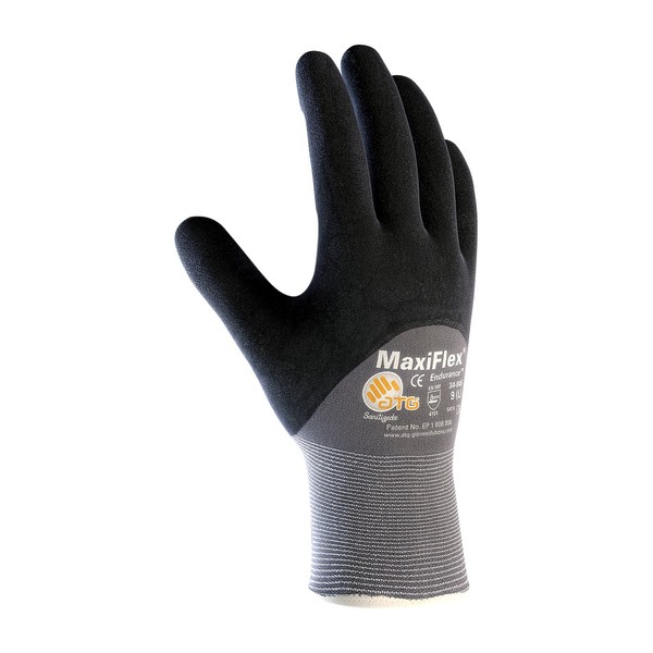 PIP Medium MaxiFlex Endurance by ATG Black Nitrile Palm, Finger And Knuckles Coated Work Gloves With Nylon And Lycra Liner And Continuous Knit Wrist