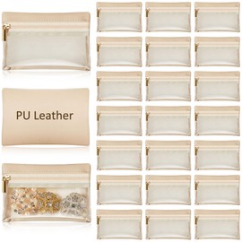 Uiifan 40 Pcs Travel Jewelry Bags Transparent PU Leather Zipper Pocket Rectangle Jewelry Storage Jewelry Organizer Box for Women Gift