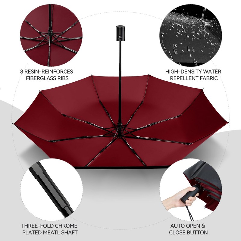 TechRise Umbrella, Compact Strong Windproof Automatic Umbrellas, Folding Lightweight, Portable