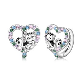 Cosol Silver Hypoallergenic Tiny Cute Cat Heart Hoop Earrings for Women Lightweight Minimalist Mini Small Huggie Hoops Love Jewelry Gifts for Lover