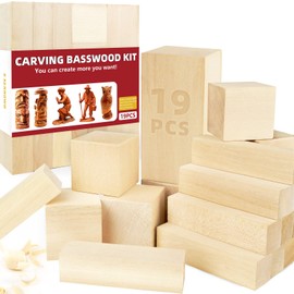 Basswood Carving Blocks, 19PCS Whittling Wood Blocks Kit with 3 Different Sizes, Bass Wood for Carving Easy to Use, for Kids and Adults