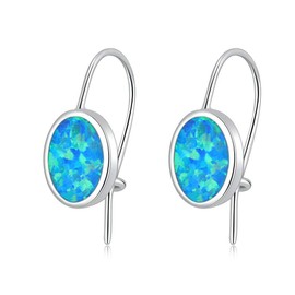 CiNily Aretes colgantes de ópalo para mujeres y niñas, diseño de flor, mariposa, forma ovalada, aretes de gota con gemas de regalo, Piedra, ópalo azul creado