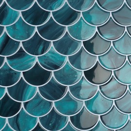 CRE8TIVE 4 Sheets Teal Green Fish Scale Peel and Stick Backsplash for Kitchen Bathroom Tiles Peel and Stick Waterproof Shower Tile Adhesive Backsplash Shell Stick on Wall Tile for Laundry Room 12"x12"