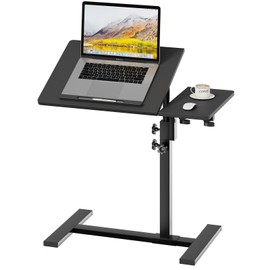 Height Adjustable C-Shaped Table with Removable Wheels, Mobile Sofa Snack Table with Tiltable Top, Adjustable Laptop Stand for Couch, Bedside Desk with Pen Slot, Black