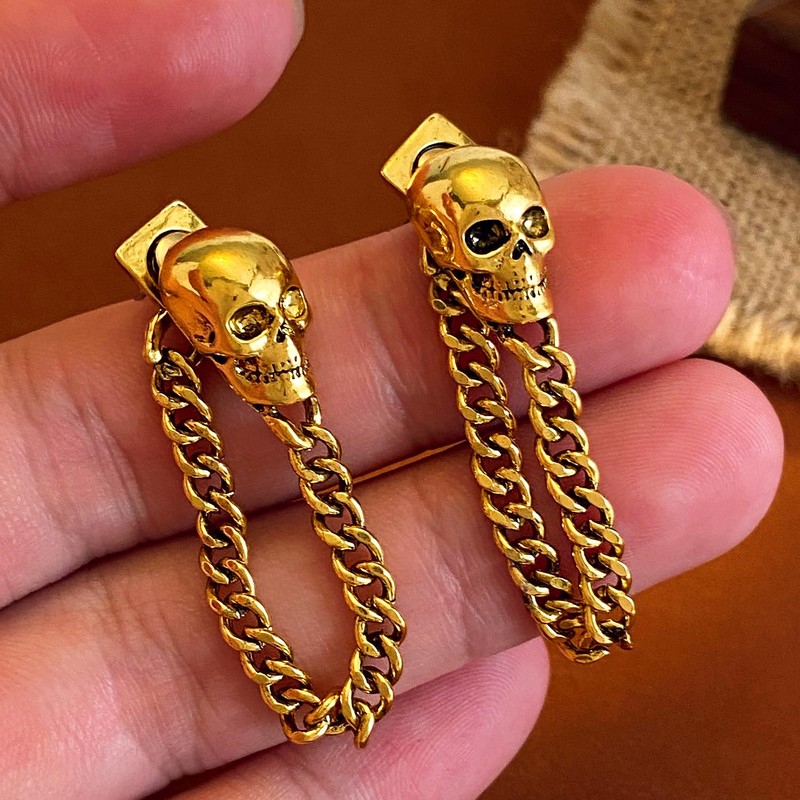 YISXVD Halloween Skull Chain Earrings for Women Hipster Vintage Gothic