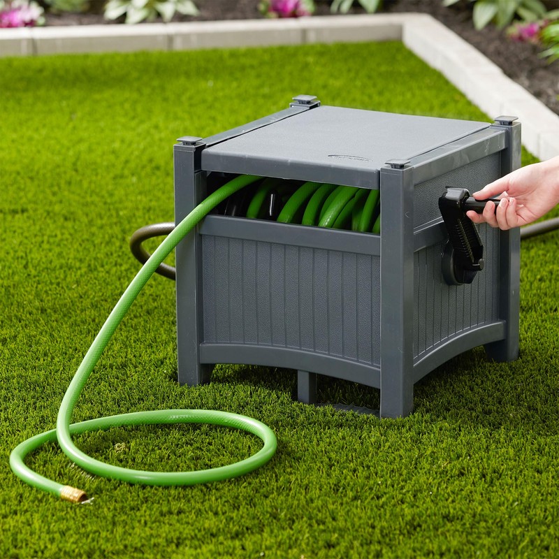 Suncast Garden Hose Hideaway Storage Reel Box, Cyberspace Grey –