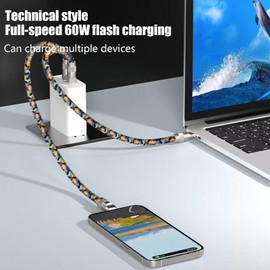 Phone Lanyard | Portable Charging Cable | Fast Charger Cable 2-in-1 for Home Travel Tablet Smartwatch, Anti-Theft Smartphone Lanyard