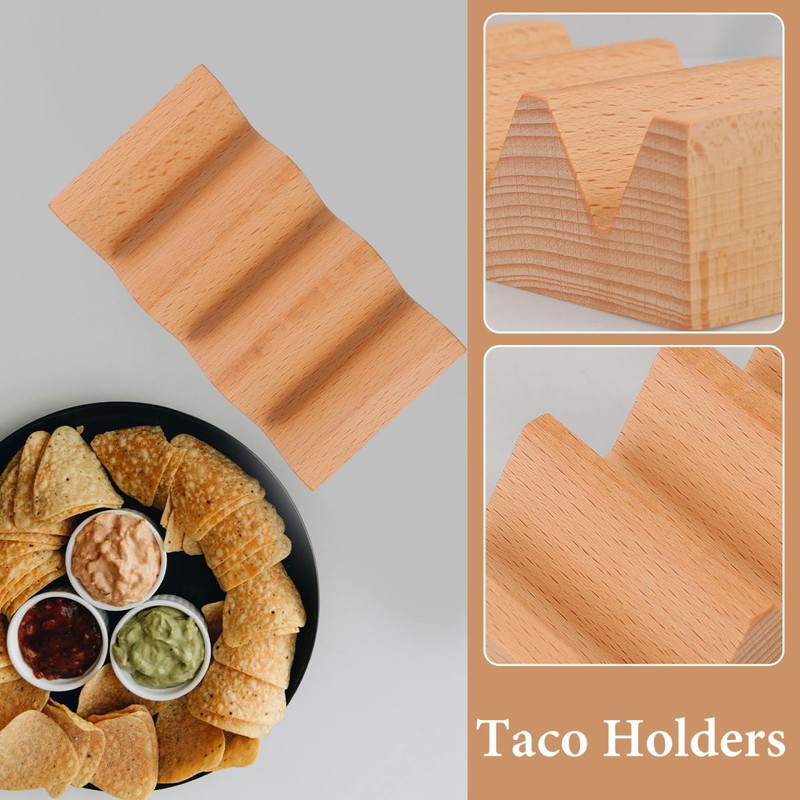 Cabilock Wooden Taco Holder and Sushi Stand - Multi-Function 3-Grid
