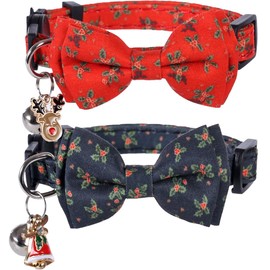 Lamphyface Christmas Cat Collar Breakaway with Cute Bow Tie and Bell Flower for Kitty Adjustable Safety