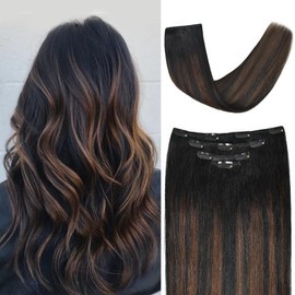 Winsky Extensiones De Cabello Con Clip De 20" Remy Cabello Humano Para Mujer - Balayage Recto Sedoso Clip En Extensiones De Cabello Real 75Gramos 4Piezas (20Inches, # (1Bt4) P1B) #1Bt4P1B