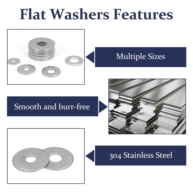 ZQZ 290Pcs Flat Washers, 304 Stainless Steel Fender Washers Assortment,