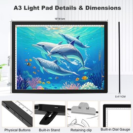 Rechargeable A3 Light Pad for Tracing Light Box for Diamond Painting Wsenlight Wireless Drawing Light Board with Clip 3000mAh Battery Powered Light Table for Weeding Vinyl, X-ray Viewing, Animation
