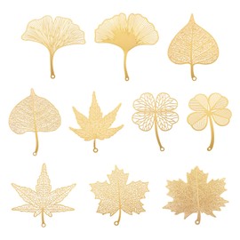 FASHEWELRY - Colgante de latón con filigrana dorada de 18 quilates chapado en oro de hojas, mariposas, libélula, colgante de metal fino de oro grabado para collares, aretes, álbumes de recortes