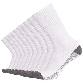 SoxDaddy 10P Pack Men's Cotton Moisture Wicking Cushion Crew Socks (US 13-15/Shoe Size 12-15, White2)