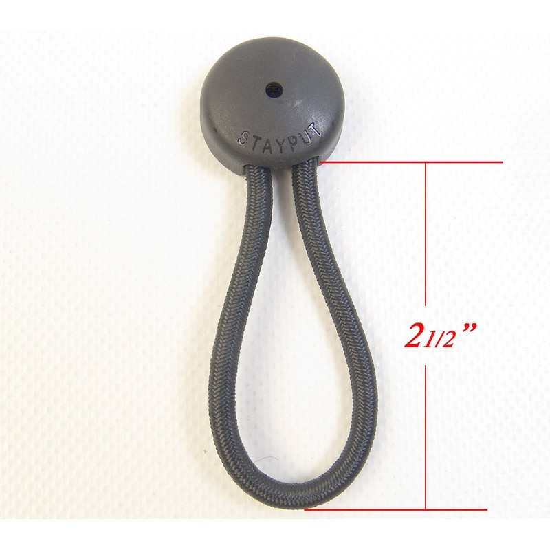 StayPut Bungee/Shock Cord Fastener, Black w/White Surface Attachment Knob &
