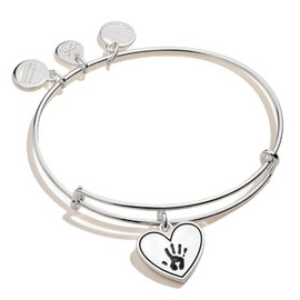 Alex and Ani A20EBHEARTSAS,Forever Touched My Heart Expandable Bangle Bracelet,Shiny Antique Silver,Black, Bracelets