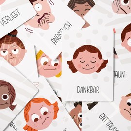 HappyArts® Emotional Cards for Children, DIN A6, 24 Designs, Both Sides on 12 Cards with Bag, Flashcards Encouragement, Mindfulness, Self-Love