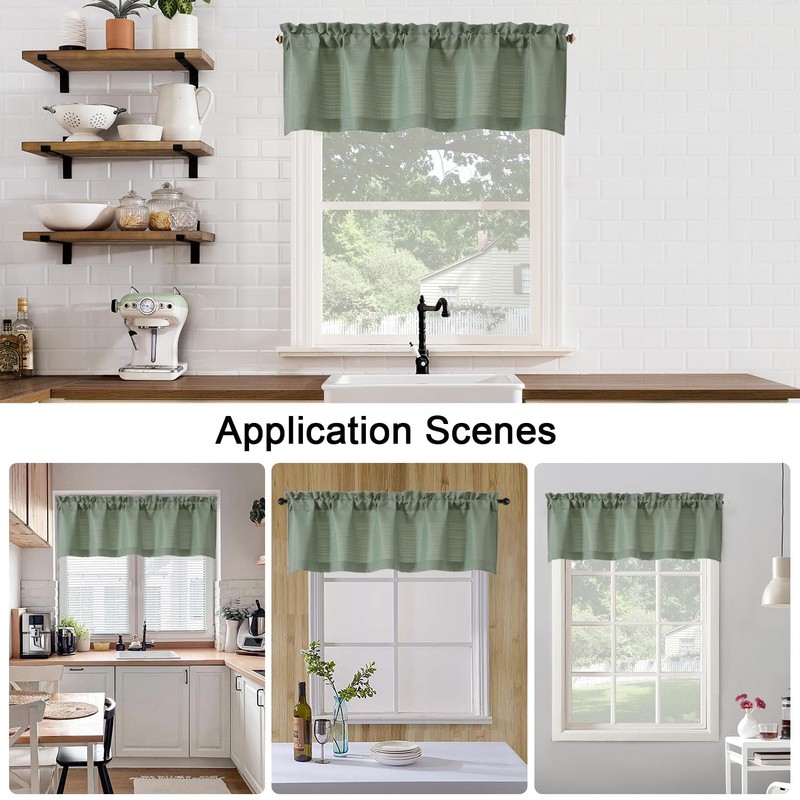 Chyhomenyc Sage Green Valance for Windows, Light Filtering Faux Linen