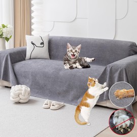 Loiion Cat Scratch Furniture Protector - Anti-Slip, Waterproof Sofa Cover to Keep Cats Off, Pet-Friendly Couch Protectors for 3 Cushion Couch, Gray Anti-Scratch Couch Cover for Pets and Kids 118"X71"
