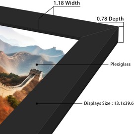 Picrit 13.5 x 40 inch Poster Frame, Panoramic Photo Frame for Wall Mounting Display, Black