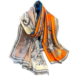 FAIRYGATE Silk Scarf Women's Long Scarf for Women High-Quality Silk Scarf Neckerchief Stole Large Scarf Women's Elegant 79, D18017
