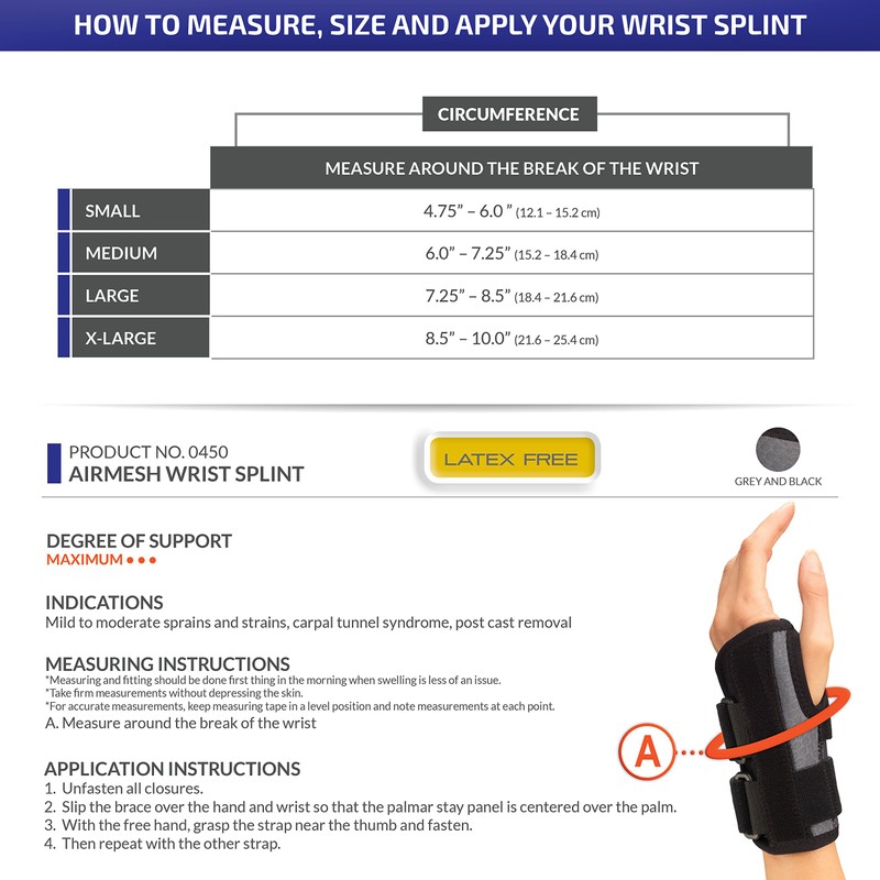 Champion Wrist Splint, Universal Fit, Maximum Support, Airmesh Fabric, Black,