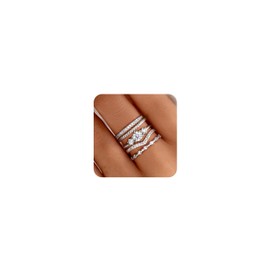 Thunaraz 14K Gold Plated Stackable Gold Rings for Women - Minimalist Non Tarnish Cubic Zirconia Thumb Ring Set - Dainty Gold Knuckle Women Rings - Trendy Statement Stacking Rings Set White Size 5