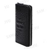 SAMIYU Men's Long Wallet, Round Zipper, Crocodile, Black, Embossed Crocodile,