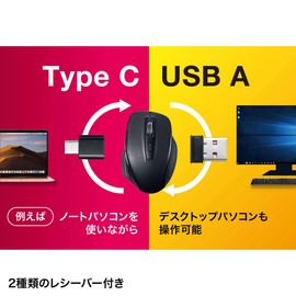 Sanwa Supply MA-WBLC169BK Quiet Wireless Blue LED Mouse with Type-C and A Connector Included, Large, 5 Buttons