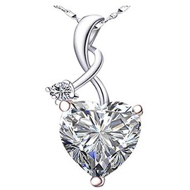 Uloveido Love Heart Pendant Necklaces for Women Silver Tone Crystals Birthstone Valentines Day Jewelry Gifts for Women Party/Anniversary Day/Birthday (White)