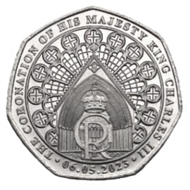 2023 GIBRALTAR Westminster Abbey Door Fifty Pence Coronation King Charles III UNC 50p coin with Heptagon Acrilyc Coin Holder
