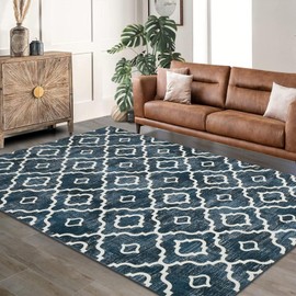 FairOnly Modern Area Rug 8x10 Washable Rugs Large Rug Moroccan Rug Non-Slip Non-Shedding Rug Geometric Print Floor Carpet Soft Distressed Carpet Foldable Rug Bedroom Office Farmhouse
