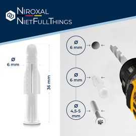 1500 Plastic 6 mm Decorative Master Dowels for 4.5-5 mm Screws - All-Purpose Dowels for Wall Mounting - Universal Dowels with Collar for Concrete, Solid Brick Wall, Plasterboard, Poroton and More