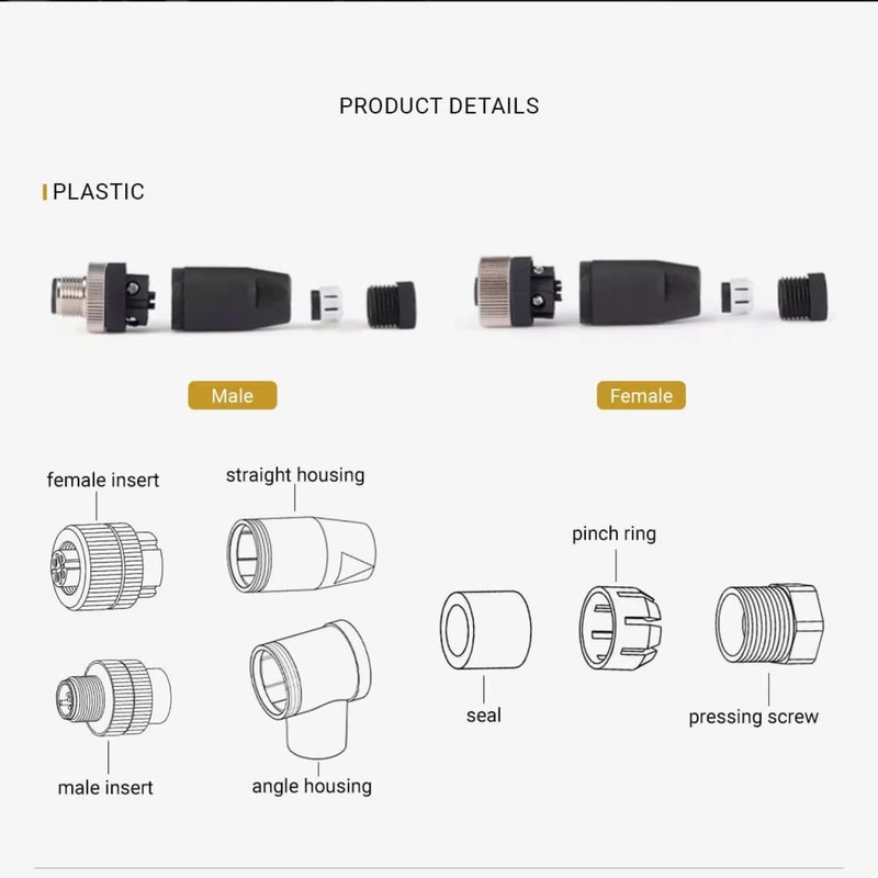 Elecbee 2PCS M12 4-Pin Connector Plug, 12 mm Sensor Cable