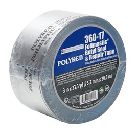 Nashua 360-17/SI3100 Polyken 360-17 Heavy Duty Foil/Butyl Rubber Tape, 17 mil Thick, 100' Length x 3" Width, Aluminum, Silver