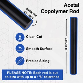 Duco Black Acetal Copolymer Rod 1.25 Inch Diameter, 12 Inch Length - Wear-Resistant Machinable Long Acetal Rods - Black Dowels Plastic Bar Stock (Pack of 1)