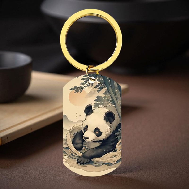 XIOUDO Ukiyo-e Panda Keychain | Japanese Nature Design, Healing Accessory,