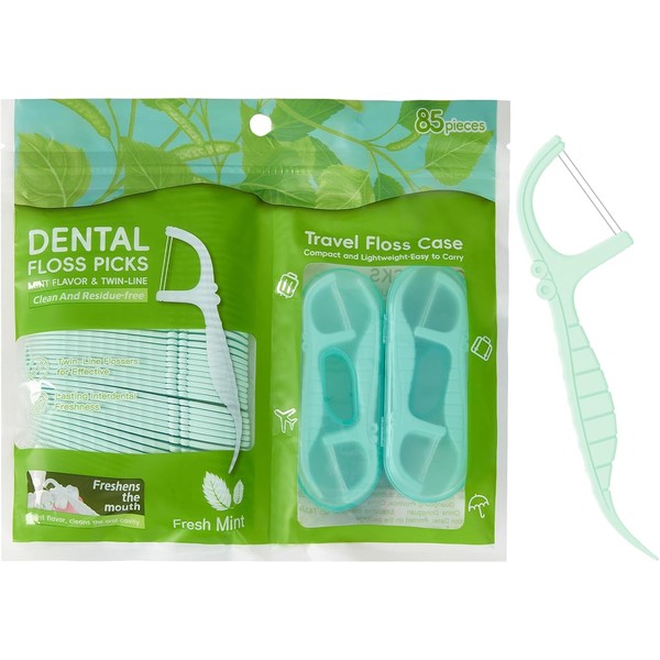 BAIDENTAL Green Dental Floss Picks Twin Line, Travel Size Toothpicks