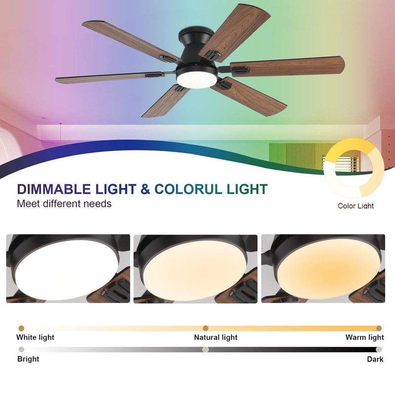KNUN 56 inch Ceiling Fans with Lights,Brown Flush Mount Ceiling