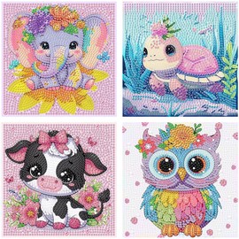 GOUGOUFAFA Animal Diamond Art for Kids 4 Pack- Small Diamond Painting Kits for Kids, Big Gem Arts and Crafts for Kids(6x6inch)