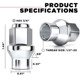 White Knight 1/2"-20 Thread Lug Nuts for Aftermarket or Factory Wheels - 4 Chrome Lug Nuts - ET Bulge Seating - Carbon Steel for Durable Construction & Easy Installation - 7804-4