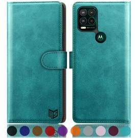 SUANPOT Moto G Stylus 5G Flip Wallet Case, RFID Blocking Cellphone Case for Women Men, Blue Green, Heavy Duty Protection, Kickstand, Card Slot, Shockproof PU Leather Cover