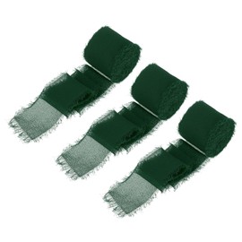 sourcing map Chiffon Ribbon, 1.5" x7 Yard Silk Ribbon Dark Green Tulle Satin Fabric Ribbon for Gift Wrapping Invitations Bridal Bouquets,Pack of 3